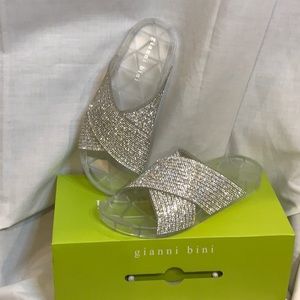Gianna Bini Rhinestone Clear Cross Sparkly Slides
